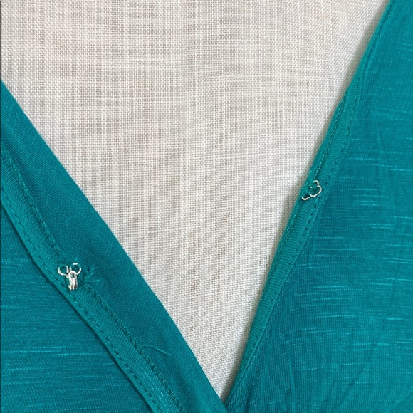 Maurices turquoise Teal V-Neck Wrap Top with bell cut out sleeves size S - Picture 5 of 12